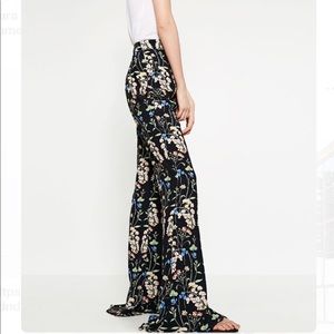 Zara High Waist Bell Flare Floral Pants